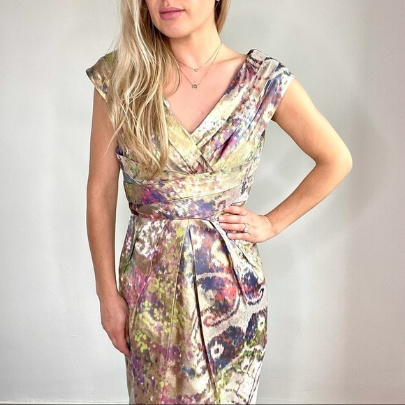 Monique Lhuillier Gold Purple Green Dress size 10 - Picture 4 of 16